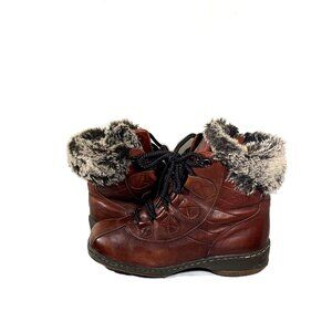 Genuine Leather Fur Trimmed Ankle Boots